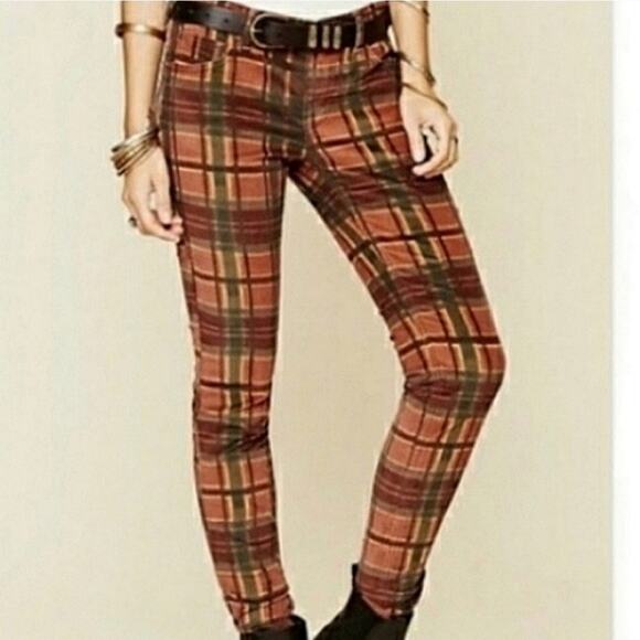 Free People Vintage Plaid Corduroy Skinny Pants - Picture 5 of 5